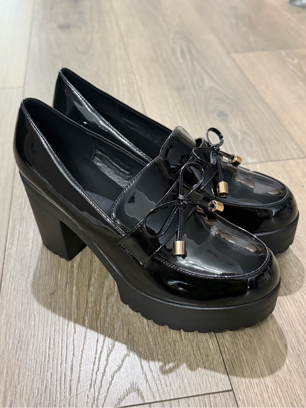 Platform Chunky Heel Loafer - Black Patent - Picture 3 of 7